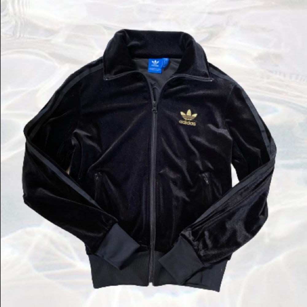 Black Velvet Adidas Zip-Up Sweater Jacket